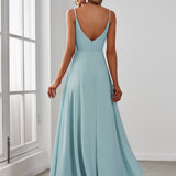 ever RENÉ|Robe de demoiselle d'honneur plissée à bretelles minces et col V
