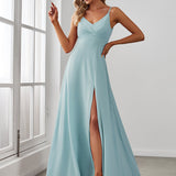 ever RENÉ|Robe de demoiselle d'honneur plissée à bretelles minces et col V