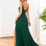 ever RENÉ|Robe de demoiselle d'honneur plissée à bretelles minces et col V