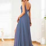 ever RENÉ|Robe de demoiselle d'honneur plissée à bretelles minces et col V