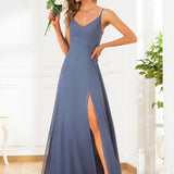 ever RENÉ|Robe de demoiselle d'honneur plissée à bretelles minces et col V