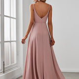 ever RENÉ|Robe de demoiselle d'honneur plissée à bretelles minces et col V