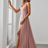 ever RENÉ|Robe de demoiselle d'honneur plissée à bretelles minces et col V