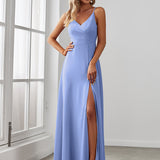 ever RENÉ|Robe de demoiselle d'honneur plissée à bretelles minces et col V