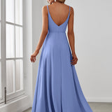 ever RENÉ|Robe de demoiselle d'honneur plissée à bretelles minces et col V
