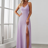 ever RENÉ|Robe de demoiselle d'honneur plissée à bretelles minces et col V
