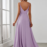 ever RENÉ|Robe de demoiselle d'honneur plissée à bretelles minces et col V