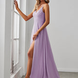 ever RENÉ|Robe de demoiselle d'honneur plissée à bretelles minces et col V