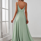 ever RENÉ|Robe de demoiselle d'honneur plissée à bretelles minces et col V
