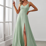 ever RENÉ|Robe de demoiselle d'honneur plissée à bretelles minces et col V