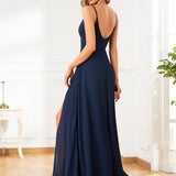 ever RENÉ|Robe de demoiselle d'honneur plissée à bretelles minces et col V