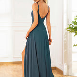 ever RENÉ|Robe de demoiselle d'honneur plissée à bretelles minces et col V