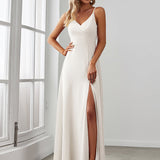 ever RENÉ|Robe de demoiselle d'honneur plissée à bretelles minces et col V