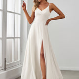 ever RENÉ|Robe de demoiselle d'honneur plissée à bretelles minces et col V