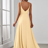 ever RENÉ|Robe de demoiselle d'honneur plissée à bretelles minces et col V