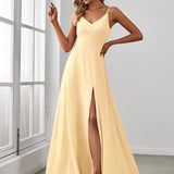 ever RENÉ|Robe de demoiselle d'honneur plissée à bretelles minces et col V
