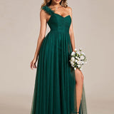 ever CLOE|Robe de soirée asymétrique en tulle à appliqués et fente haute