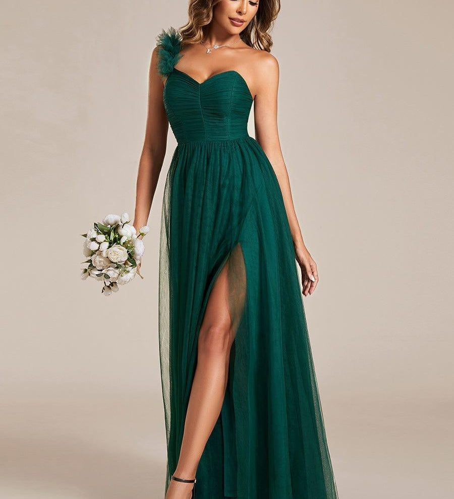 ever CLOE|Robe de soirée asymétrique en tulle à appliqués et fente haute
