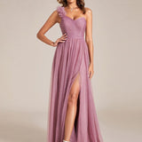 ever CLOE|Robe de soirée asymétrique en tulle à appliqués et fente haute