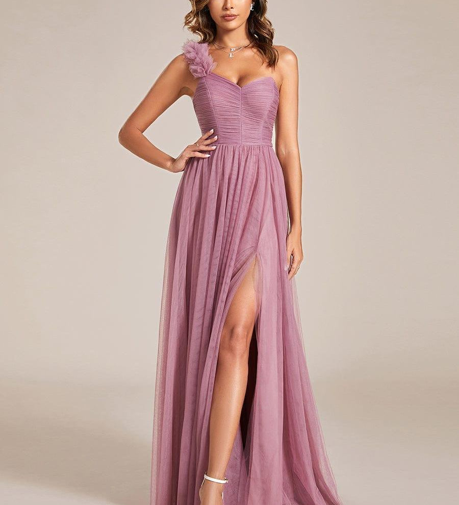 ever CLOE|Robe de soirée asymétrique en tulle à appliqués et fente haute