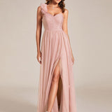 ever CLOE|Robe de soirée asymétrique en tulle à appliqués et fente haute