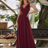 ever HUSH|Robe de soirée plissé sans manches à col V