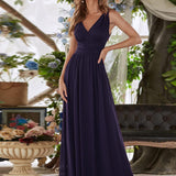 ever HUSH|Robe de soirée plissé sans manches à col V