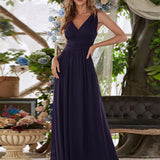 ever HUSH|Robe de soirée plissé sans manches à col V