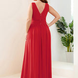 ever HUSH|Robe de soirée plissé sans manches à col V