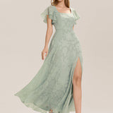 ever ZERENA|Robe en mousseline fleurie à manches volantées