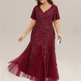 ever ANNIKA|Robe de soirée brodée à paillettes et manches à volants