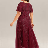 ever ANNIKA|Robe de soirée brodée à paillettes et manches à volants