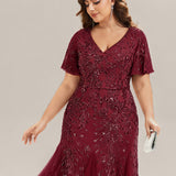 ever ANNIKA|Robe de soirée brodée à paillettes et manches à volants