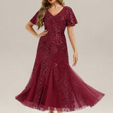 ever ANNIKA|Robe de soirée brodée à paillettes et manches à volants