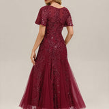 ever ANNIKA|Robe de soirée brodée à paillettes et manches à volants