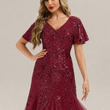 ever ANNIKA|Robe de soirée brodée à paillettes et manches à volants