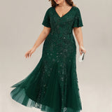 ever ANNIKA|Robe de soirée brodée à paillettes et manches à volants