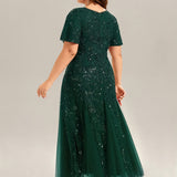 ever ANNIKA|Robe de soirée brodée à paillettes et manches à volants