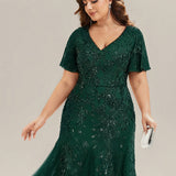 ever ANNIKA|Robe de soirée brodée à paillettes et manches à volants