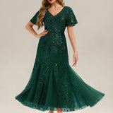 ever ANNIKA|Robe de soirée brodée à paillettes et manches à volants