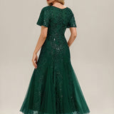 ever ANNIKA|Robe de soirée brodée à paillettes et manches à volants