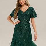 ever ANNIKA|Robe de soirée brodée à paillettes et manches à volants