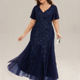 ever ANNIKA|Robe de soirée brodée à paillettes et manches à volants