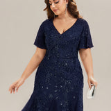 ever ANNIKA|Robe de soirée brodée à paillettes et manches à volants