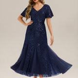 ever ANNIKA|Robe de soirée brodée à paillettes et manches à volants