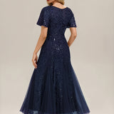ever ANNIKA|Robe de soirée brodée à paillettes et manches à volants
