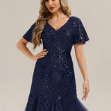 ever ANNIKA|Robe de soirée brodée à paillettes et manches à volants