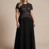 Robe longue à encolure ronde à manches courtes en sequins coupe évasée