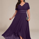 ever DAKOTA|Robe de soirée formelle en mousseline de soie à double col en V et taille ajustée