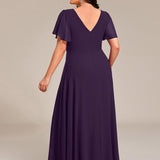 ever DAKOTA|Robe de soirée formelle en mousseline de soie à double col en V et taille ajustée